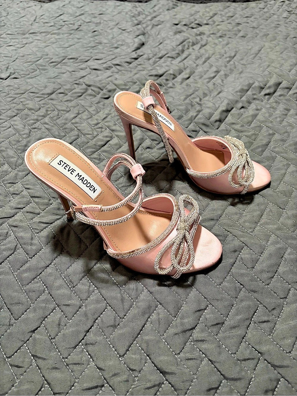 Steve Madden Arla Pink Satin Rhinestone Heels — Size 6